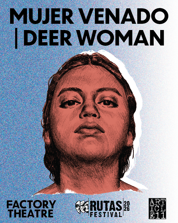 Deer Woman poster. Illustration of actress on blue gradient background.