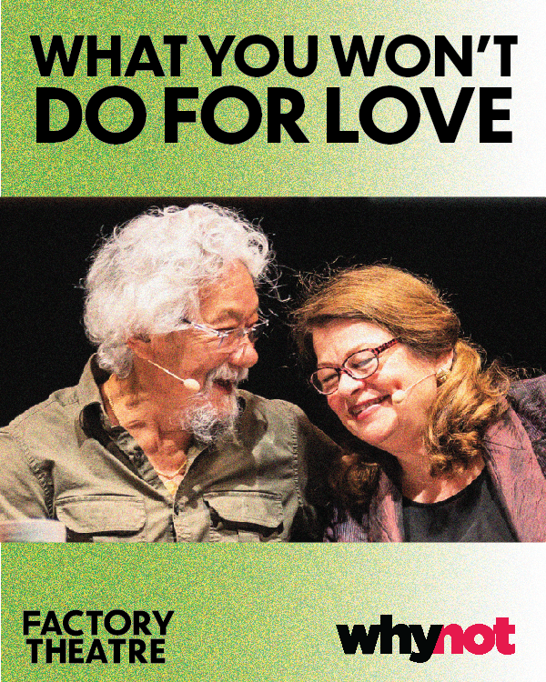 What You Won't Do For Love poster. Photo of David and Tara on green gradient background.